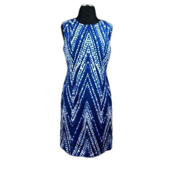 Calvin Klein Linen Blend Sheath Dress Sleeveless Knee Length Blue White Size 6 - Picture 1 of 15